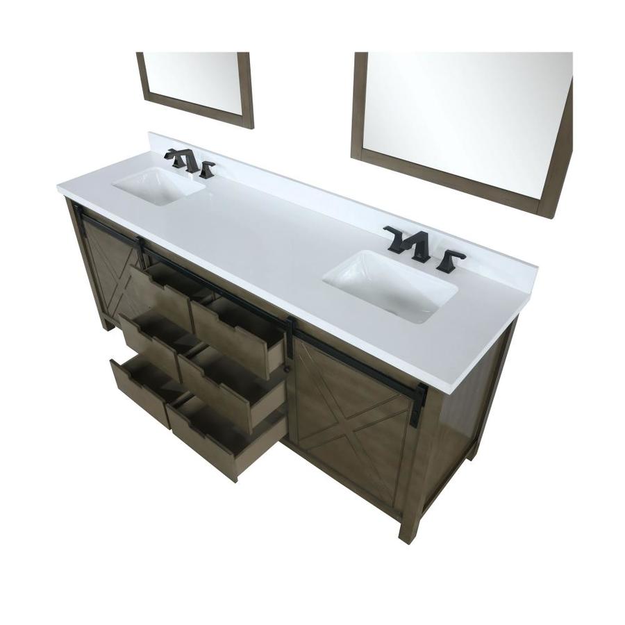 Marsyas 84" Rustic Brown Double Vanity, White Quartz Top, White Square Sinks and 34" Mirrors w/ Faucets