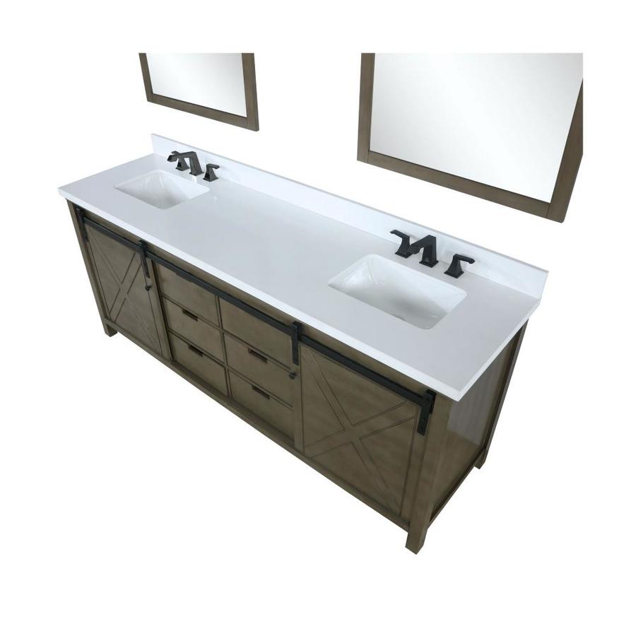 Marsyas 84" Rustic Brown Double Vanity, White Quartz Top, White Square Sinks and 34" Mirrors w/ Faucets