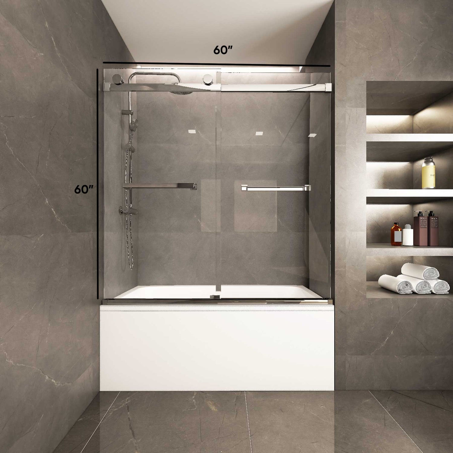 Ivanees Adjustable Semi-Frameless Dual Sliding Glass Bathtub Door with Clear Tempered Glass