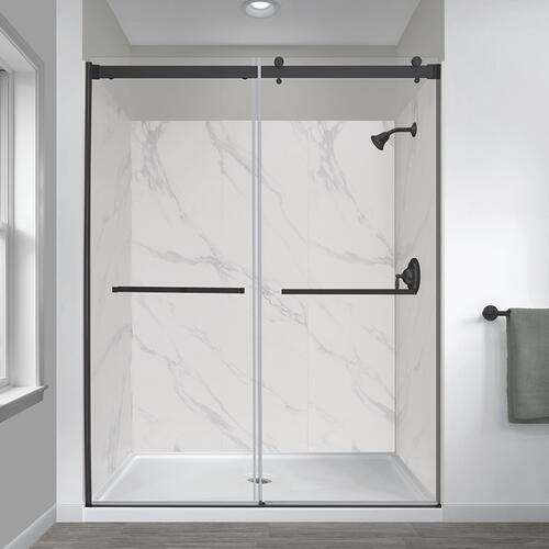 Semi - Frameless Sliding Shower Door With Clear Glass And Horizontal Handles - Lagoon