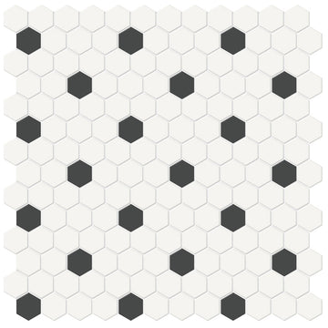 1 In Hexagon Canvas White W/ Insert Soho Retro Black Matte Glazed Porcelain Mosaic