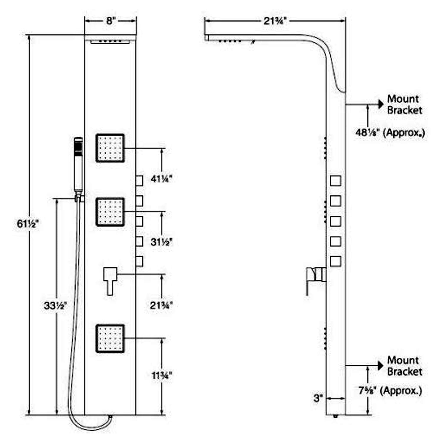 Matte Brushed Stainless Steel Chrome Finished Waimea ShowerSpa W/ 6" Waterfall And 4" Rain Showerhead