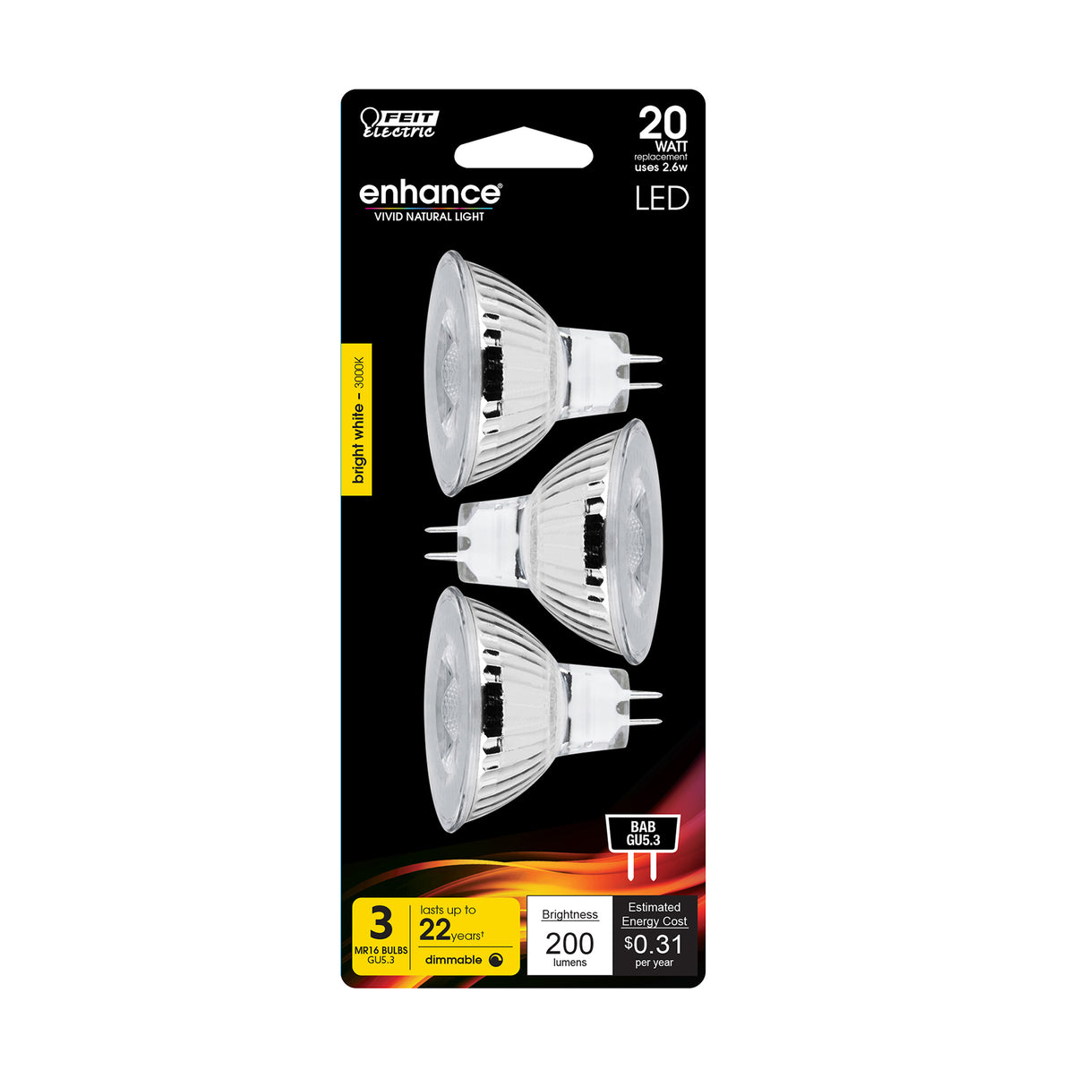 MR16 LED Light Bulbs, Dimmable, GU5.3, Bi-Pin, Indoor/suitable for Damp Locations, 12V (3 packs)