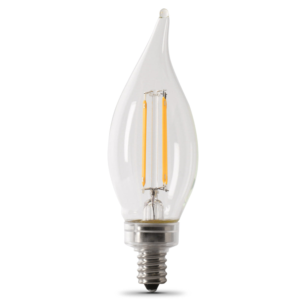 LED Bulbs, E12, Candelabra Base, Clear, Flame Bent Tip Decorative LED Light Bulbs, Bent Tip, 2 Packs