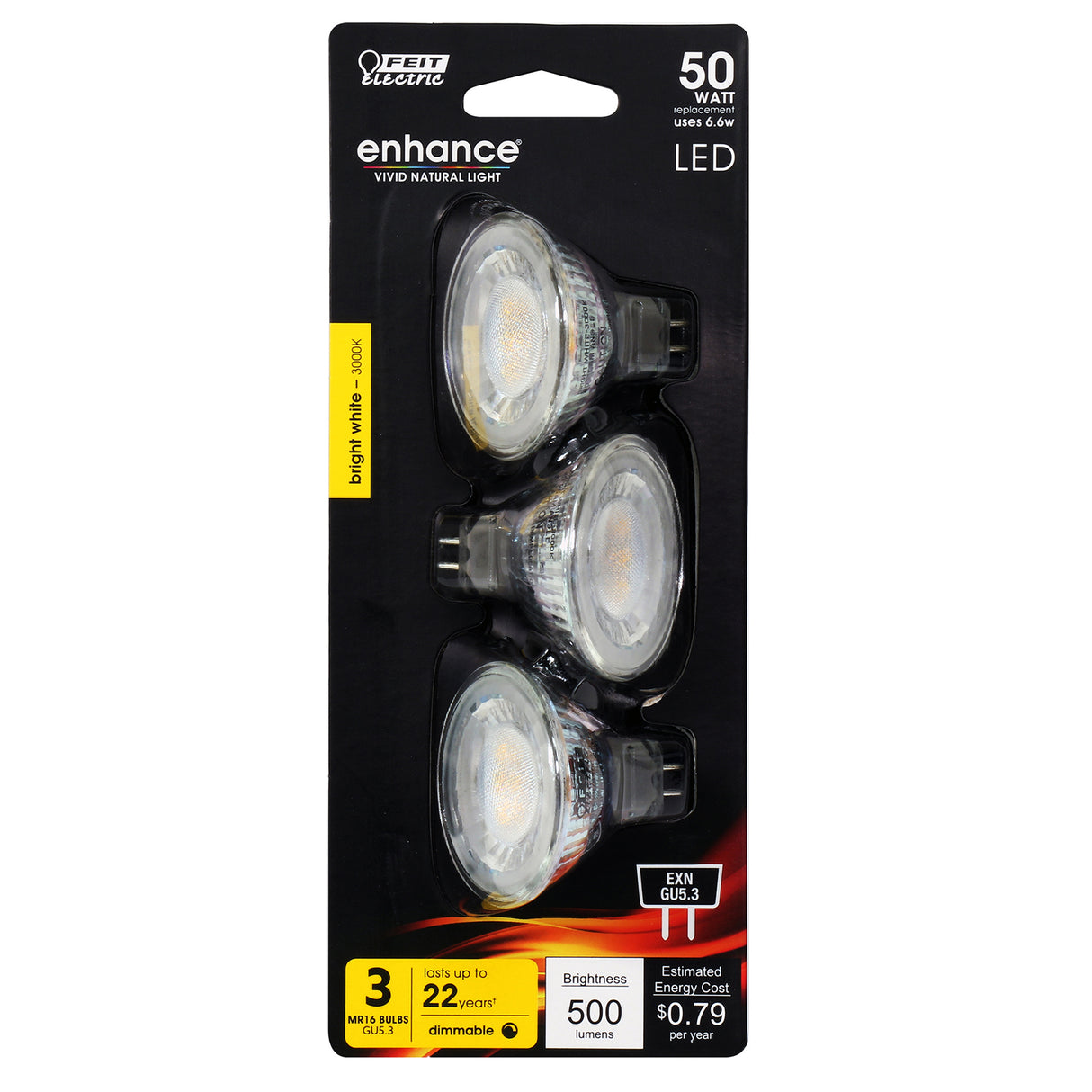 MR16 LED Light Bulbs, Dimmable, GU5.3, Bi-Pin, Indoor/suitable for Damp Locations, 12V (3 packs)