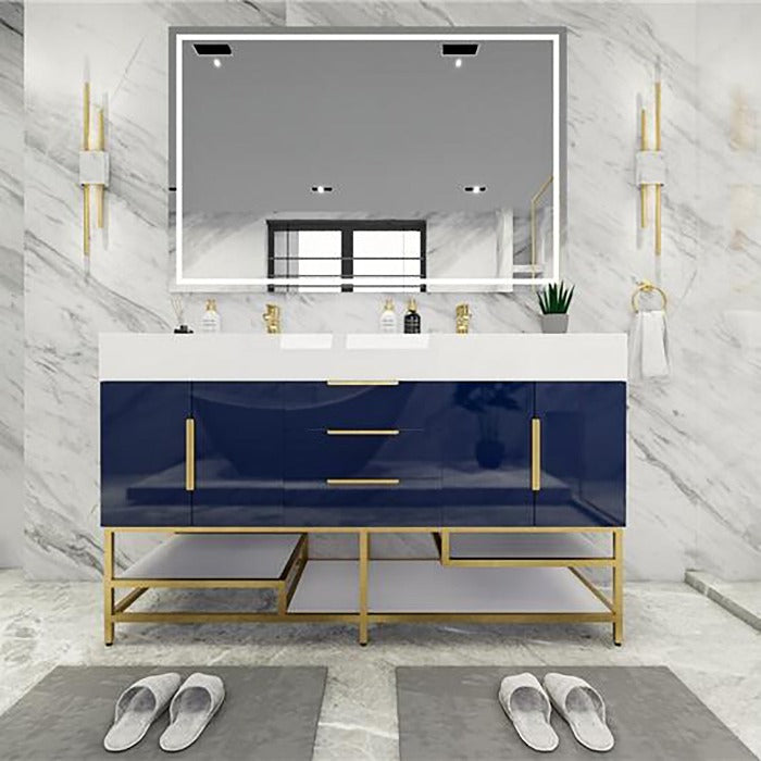 Blossom Freestanding Bathroom Vanity With Acrylic Sink, Drawers, Open Shelf Storage & Gold Hardware & Frame