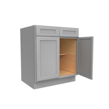 RTA - Elegant Dove - Double Drawer & Door Base Cabinet | 30"W x 34.5"H x 24"D