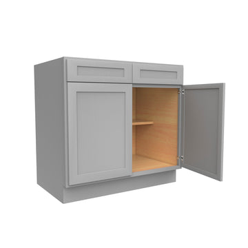 RTA - Elegant Dove - Double Drawer & Door Base Cabinet | 36"W x 34.5"H x 24"D