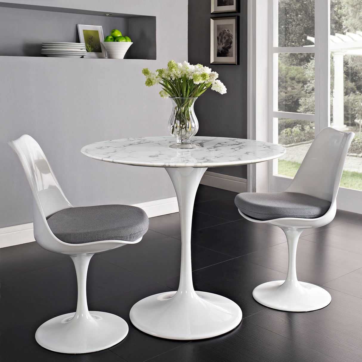Lippa 36" Round Artifical Marble Dining Room Table Set - Modern Dining Table Set - BUILDMYPLACE