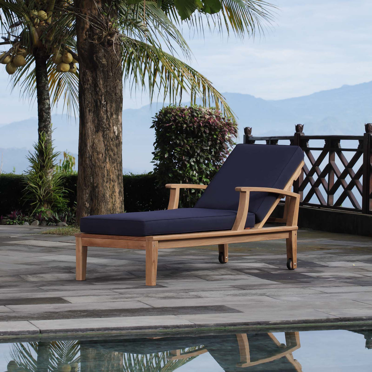 Marina Outdoor Patio Teak Single Chaise - BUILDMYPLACE