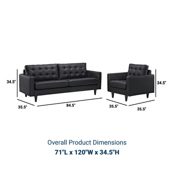 Modern Empress Sofa And Loveseat - Comfy ArmChairs - Sectional Living Room Set