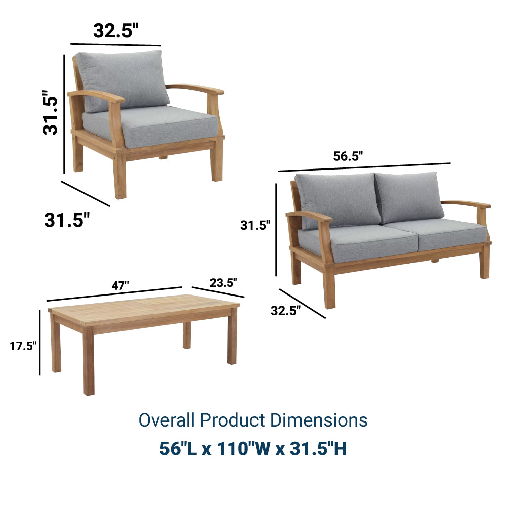 Marina 4 Piece Two Armchair Outdoor Patio Teak Set - BUILDMYPLACE