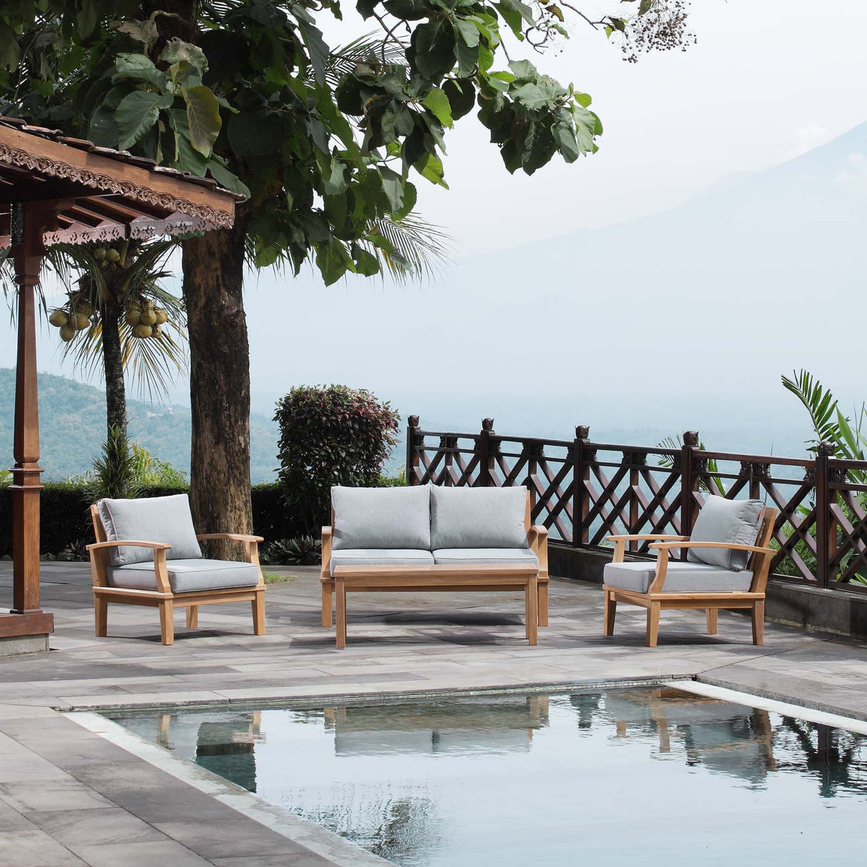 Marina 4 Piece Two Armchair Outdoor Patio Teak Set - BUILDMYPLACE