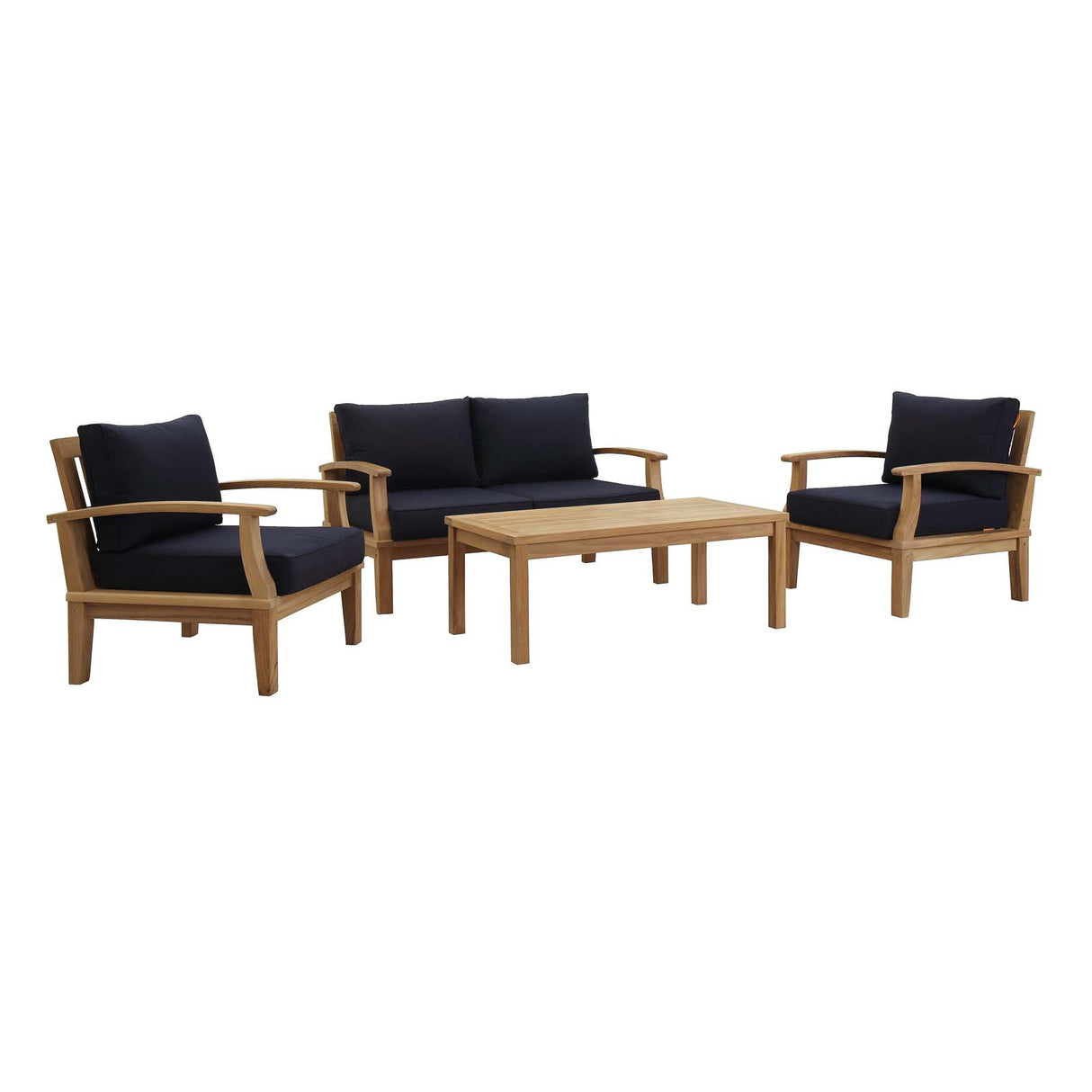 Marina 4 Piece Two Armchair Outdoor Patio Teak Set - BUILDMYPLACE