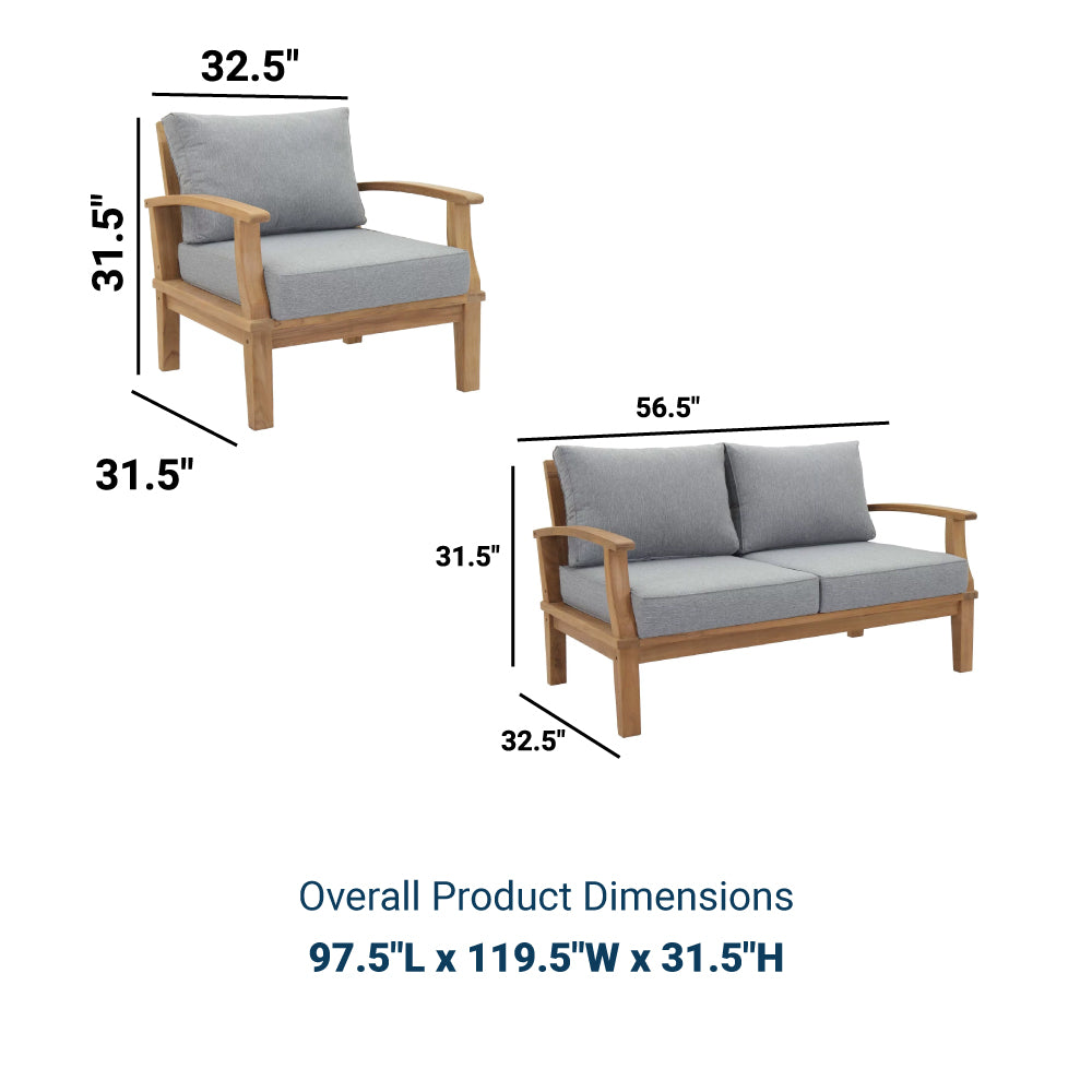 Marina 3 Piece one Sofa Outdoor Patio Teak Set - BUILDMYPLACE