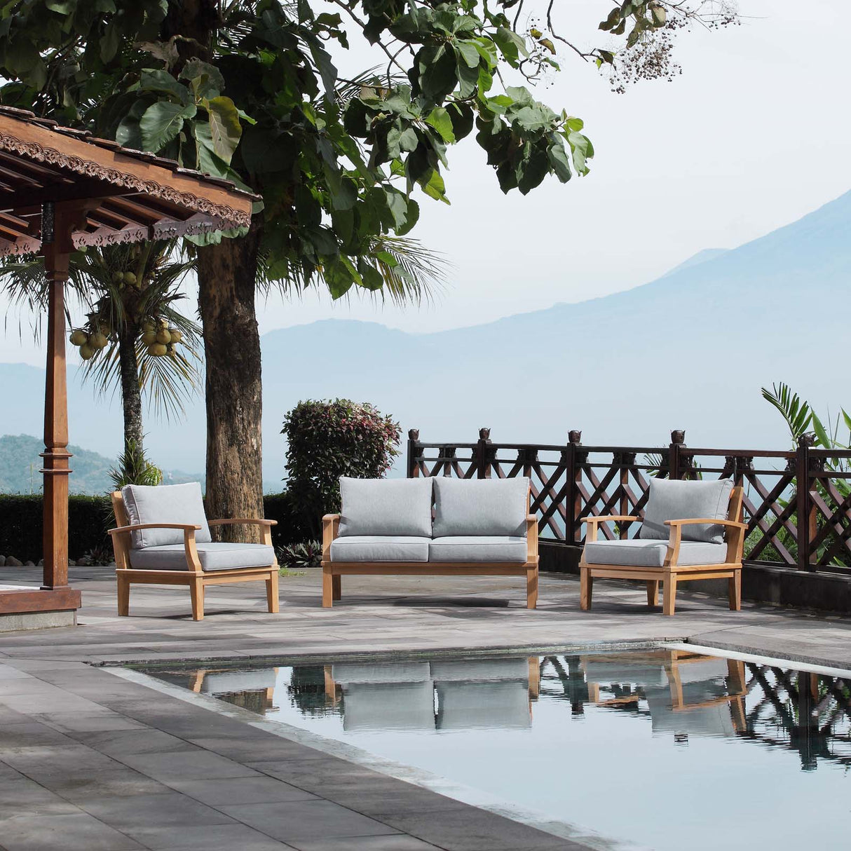 Marina 3 Piece one Sofa Outdoor Patio Teak Set - BUILDMYPLACE