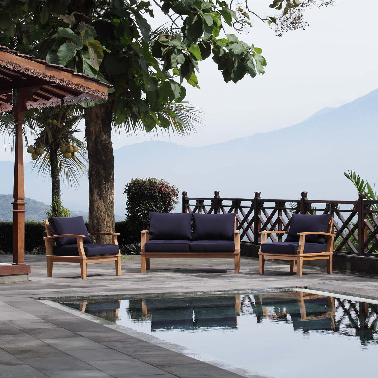 Marina 3 Piece one Sofa Outdoor Patio Teak Set - BUILDMYPLACE