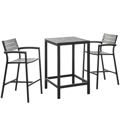 Maine 3 Piece 2 Bar Stool Outdoor Patio Dining Set - BUILDMYPLACE