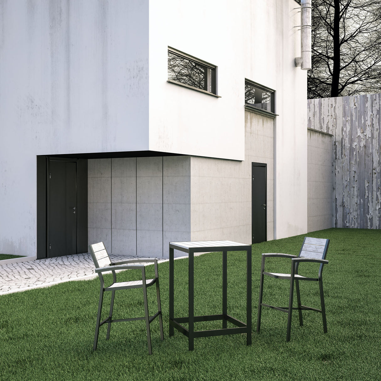 Maine 3 Piece 2 Bar Stool Outdoor Patio Dining Set - BUILDMYPLACE