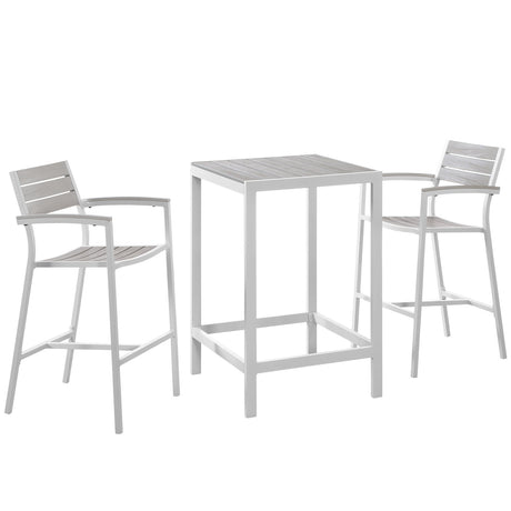 Maine 3 Piece 2 Bar Stool Outdoor Patio Dining Set - BUILDMYPLACE