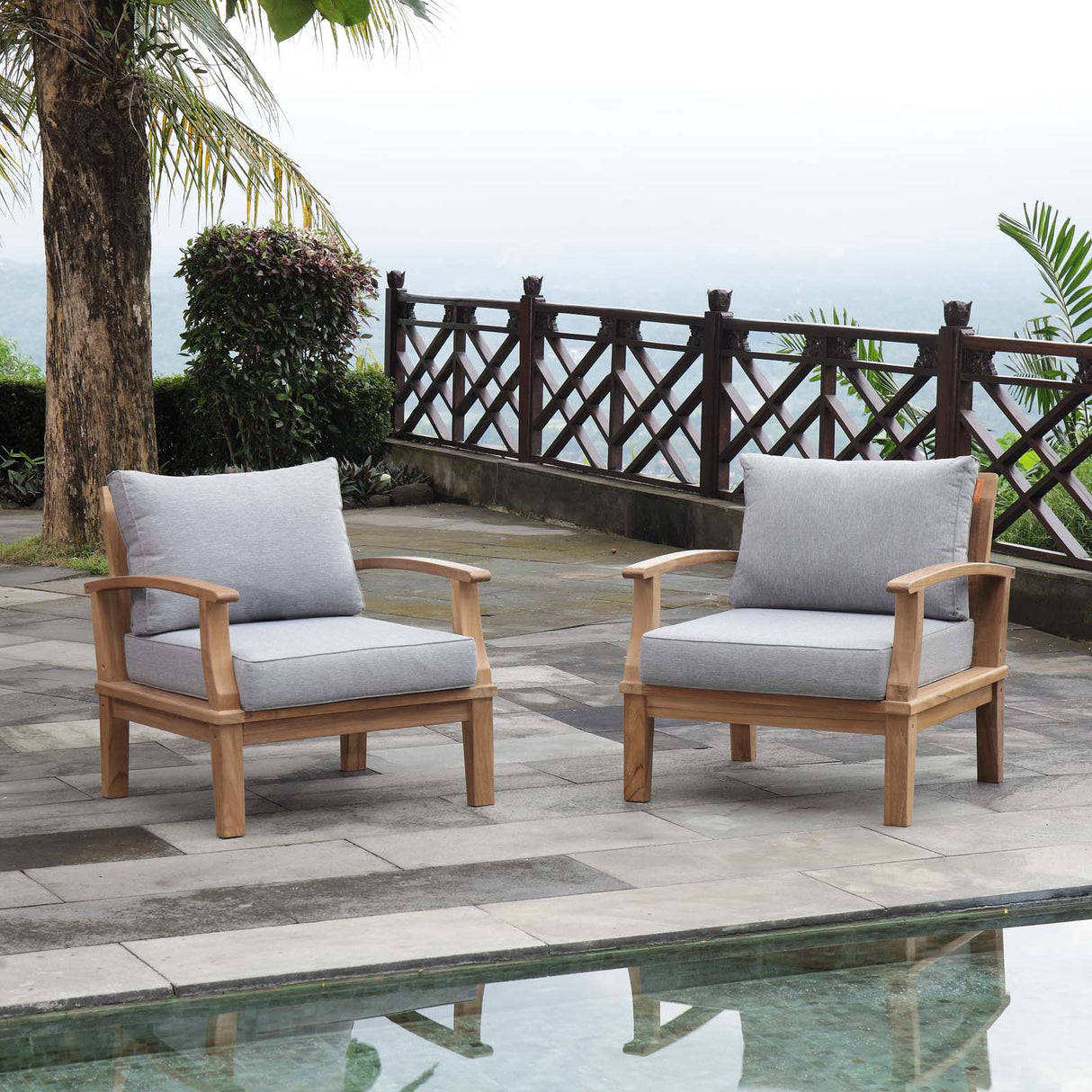 Marina 2 Piece Armchair Outdoor Patio Teak Set - BUILDMYPLACE