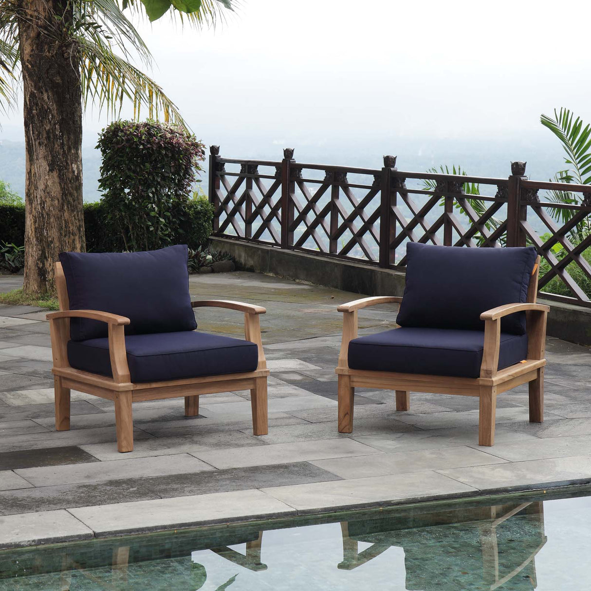 Marina 2 Piece Armchair Outdoor Patio Teak Set - BUILDMYPLACE