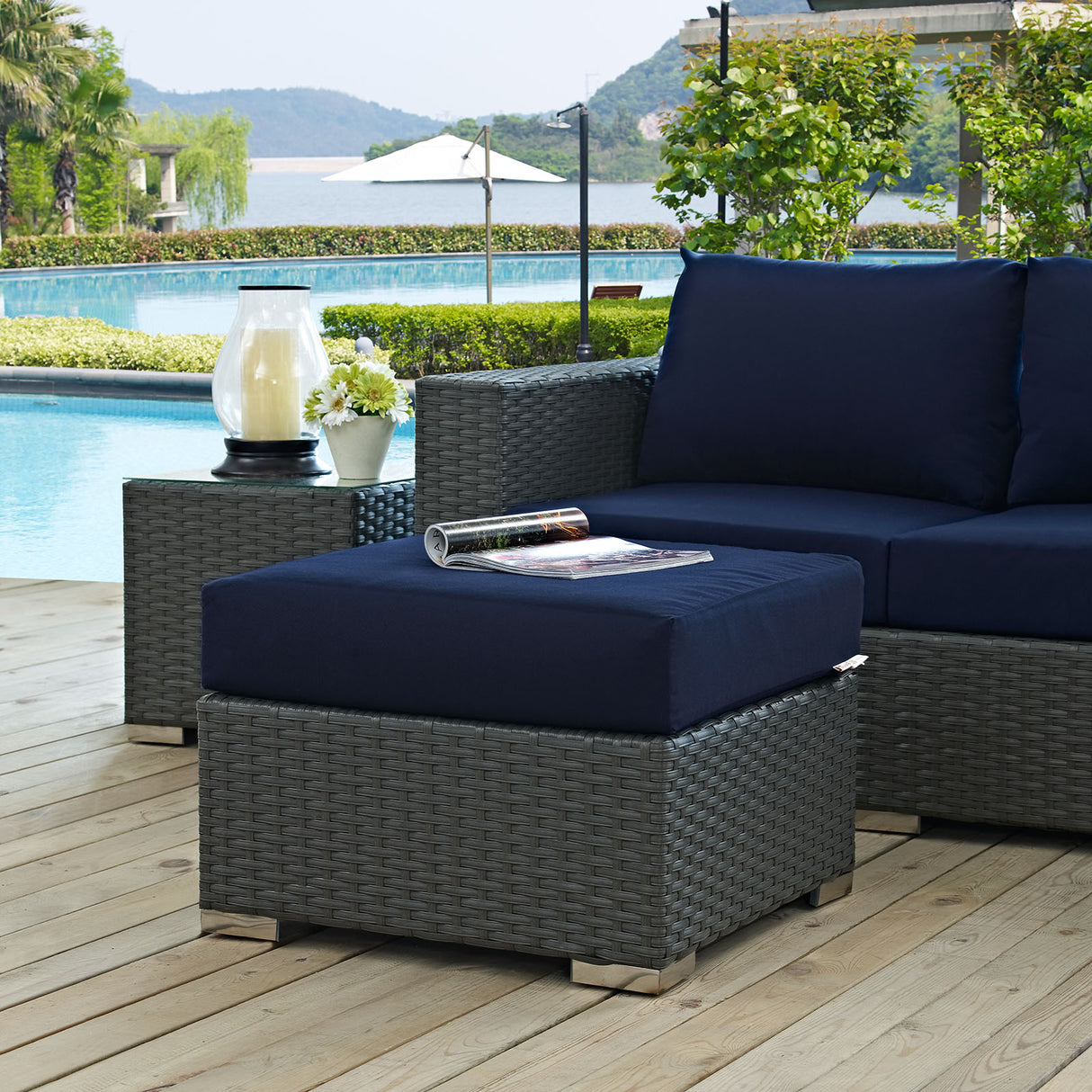 Sojourn Outdoor Patio Sunbrella Ottoman - BUILDMYPLACE