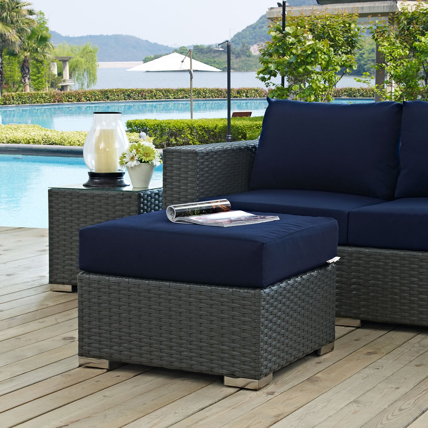 Sojourn Outdoor Patio Sunbrella Ottoman - BUILDMYPLACE