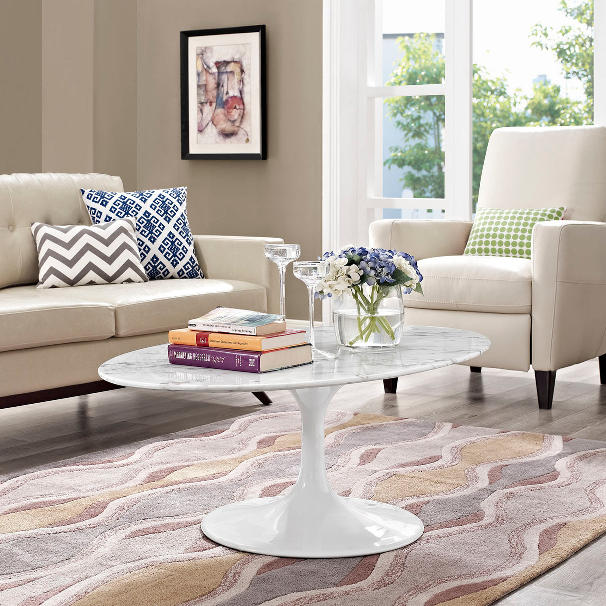 Lippa 48" Oval - Shaped Artificial Marble Top Coffee Table - Dining Table - BUILDMYPLACE
