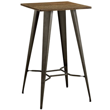 Modern Farmhouse Steel Metal Square Bar Table - Rustic Bamboo Top Bar Height Dining Table