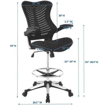 Ergonomic High Back Drafting Stool With Flip-Up Arms - Standing-Desk Matched Swivel Computer Office Chair, Black