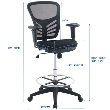 Articulate Drafting Chair With Lumbar Support and PU Wheels - Swivel Computer Drafting Table Chair