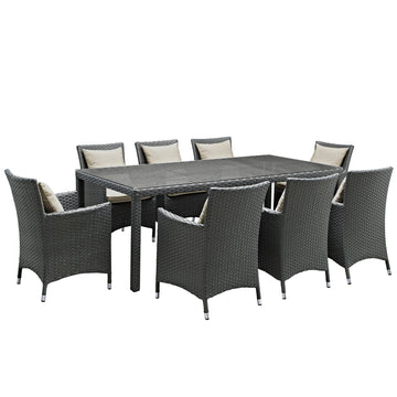 Sojourn 9 Piece 8 Seater Outdoor Patio Sunbrella Dining Set - Glass Top Dining Room Table