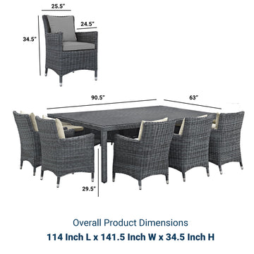 Sojourn 11 Piece 10 Seater Outdoor Patio Sunbrella Dining Set - Glass Top Dining Room Table