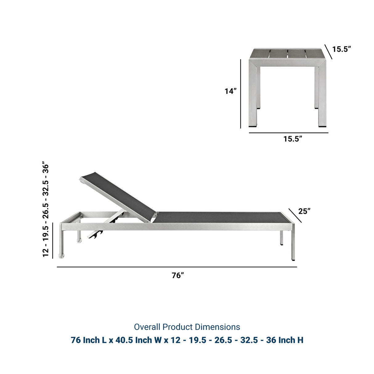 Shore 2 Piece Outdoor Patio Aluminum Set With Side Table - BUILDMYPLACE