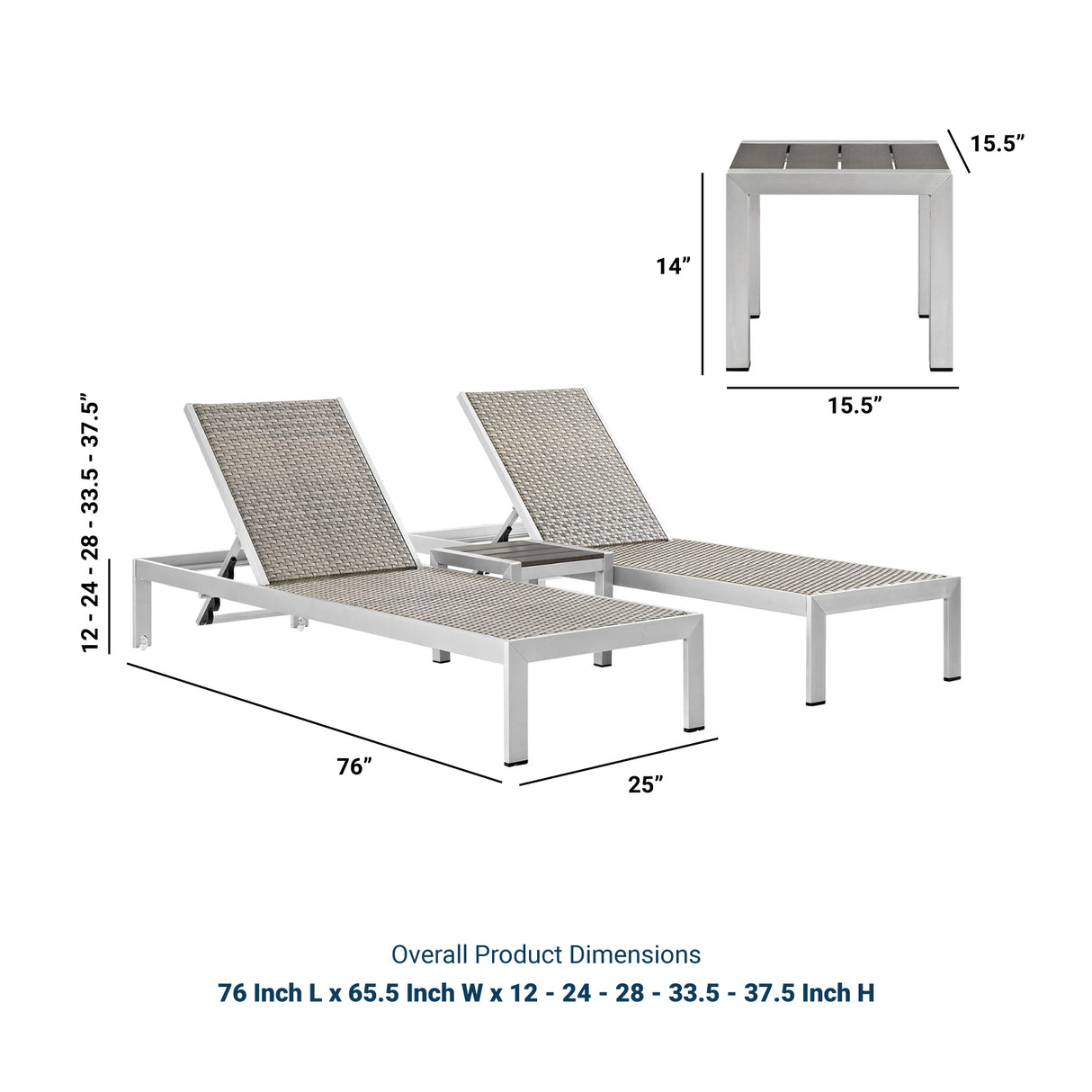 Shore 3 Piece Outdoor Patio Aluminum With Chaise Set - BUILDMYPLACE