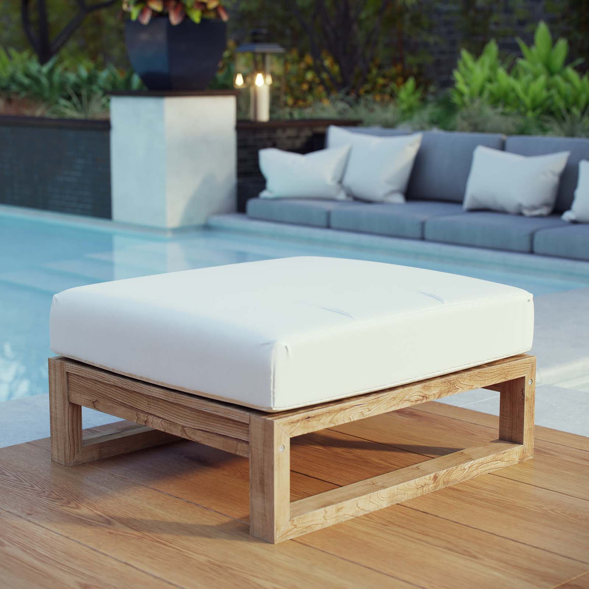 Upland Outdoor Patio Teak Ottoman - BUILDMYPLACE