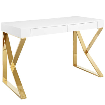 Adjacent Contemporary Modern Office Desk-White-Gold White