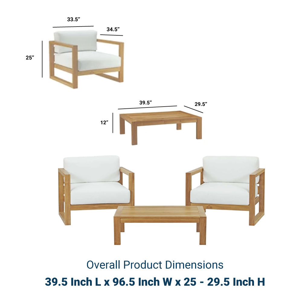 Upland 3 Piece Outdoor Patio Teak Set With Upland Coffee Table - BUILDMYPLACE