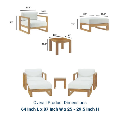 Upland 5 Piece Outdoor Patio Teak Set - BUILDMYPLACE