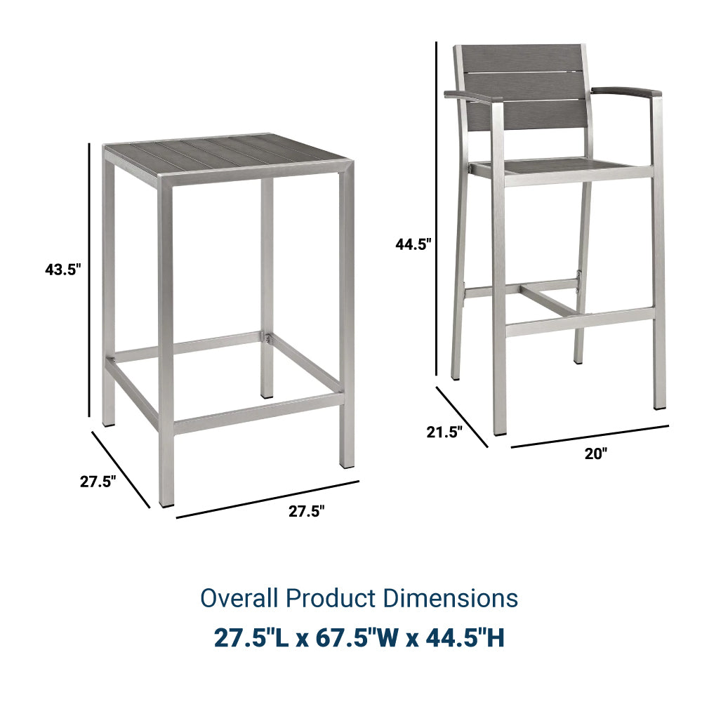 Shore 3 Piece Outdoor Patio Aluminum Outdoor Pub Set With Bar Table - BUILDMYPLACE