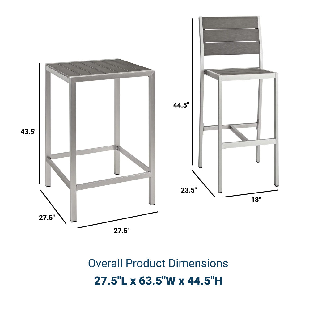 Shore 3 Piece  2 Seater Outdoor Patio Aluminum Outdoor Pub Set - BUILDMYPLACE