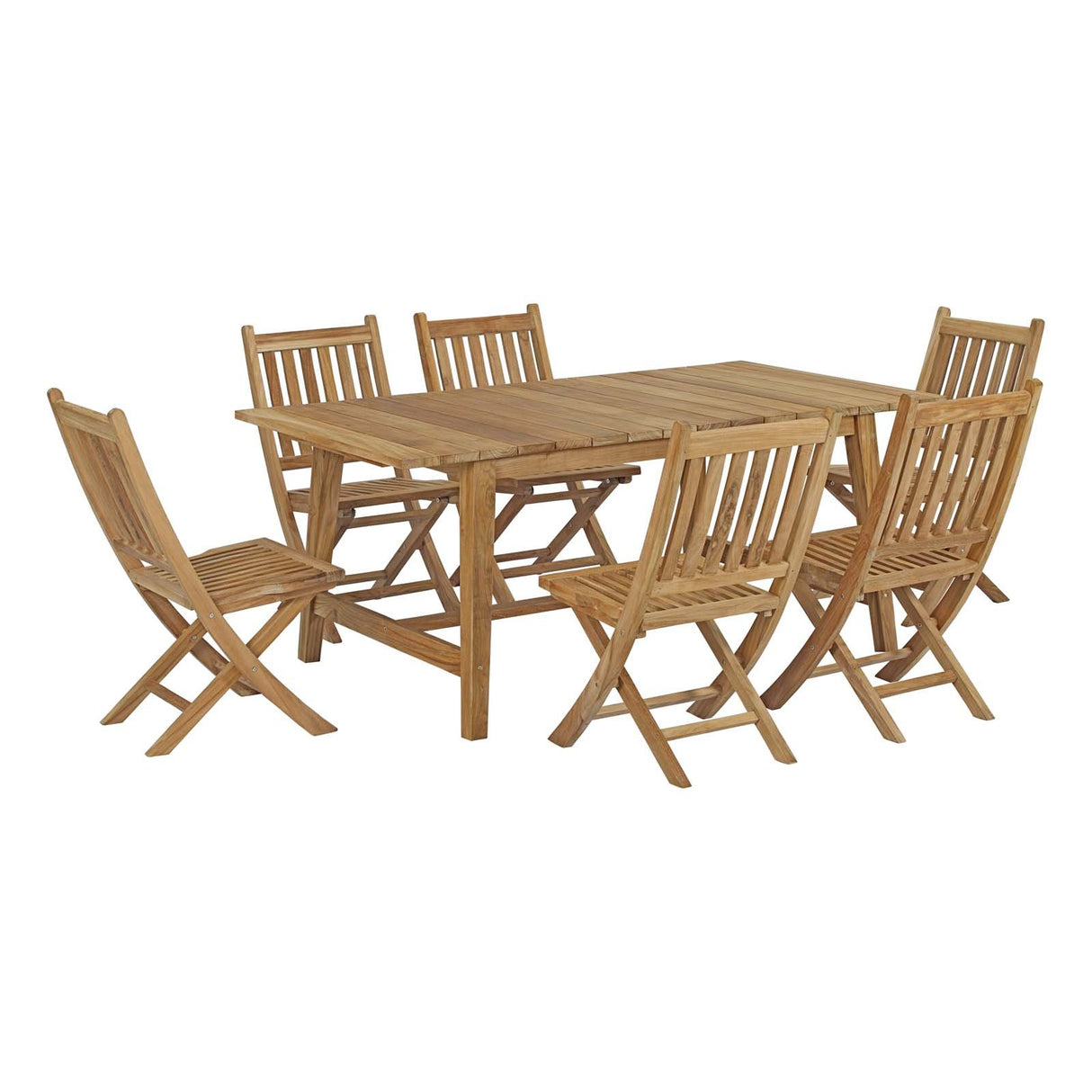 Marina 7 Piece Folded Outdoor Patio Teak Outdoor Dining Set - BUILDMYPLACE