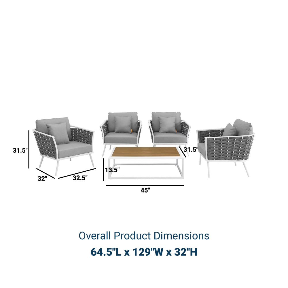 Stance 5 Piece 4 Seater Outdoor Patio Aluminum Sectional Sofa Set - BUILDMYPLACE