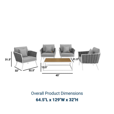 Stance 5 Piece 4 Seater Outdoor Patio Aluminum Sectional Sofa Set - BUILDMYPLACE