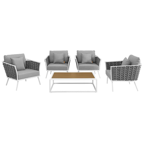 Stance 5 Piece 4 Seater Outdoor Patio Aluminum Sectional Sofa Set - BUILDMYPLACE