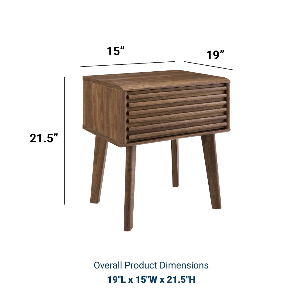 Mid Century Render Modern End Table Nightstand With Four Tapered Wood Legs - Small End Table In Walnut Grain Laminate - BUILDMYPLACE