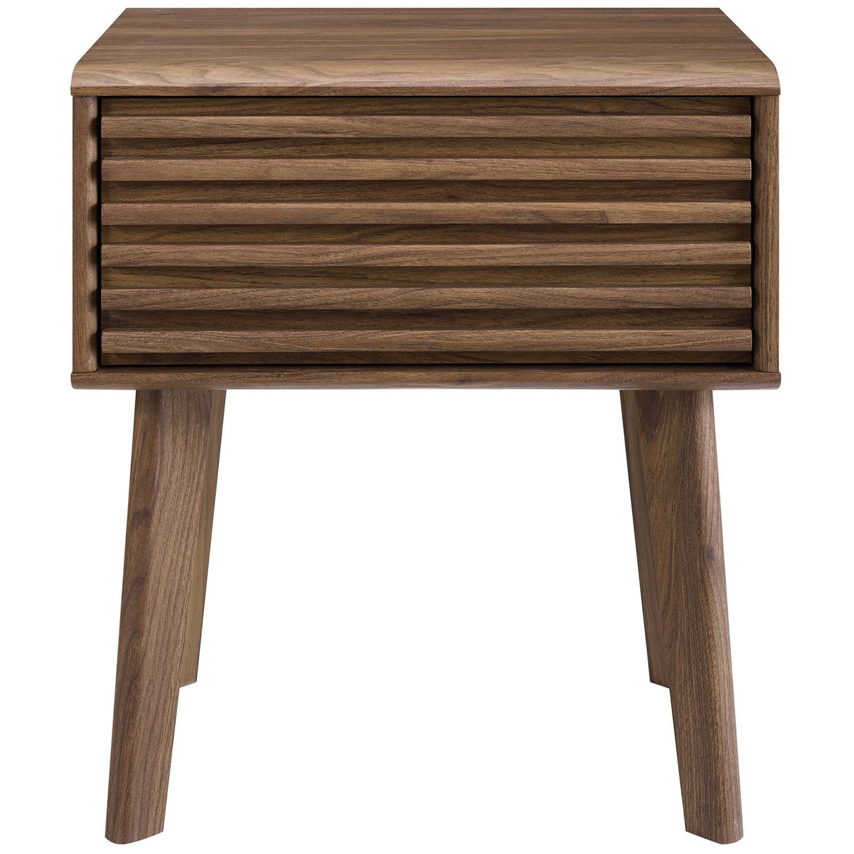 Mid Century Render Modern End Table Nightstand With Four Tapered Wood Legs - Small End Table In Walnut Grain Laminate - BUILDMYPLACE