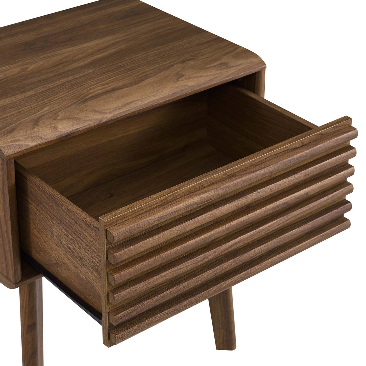 Mid Century Render Modern End Table Nightstand With Four Tapered Wood Legs - Small End Table In Walnut Grain Laminate - BUILDMYPLACE