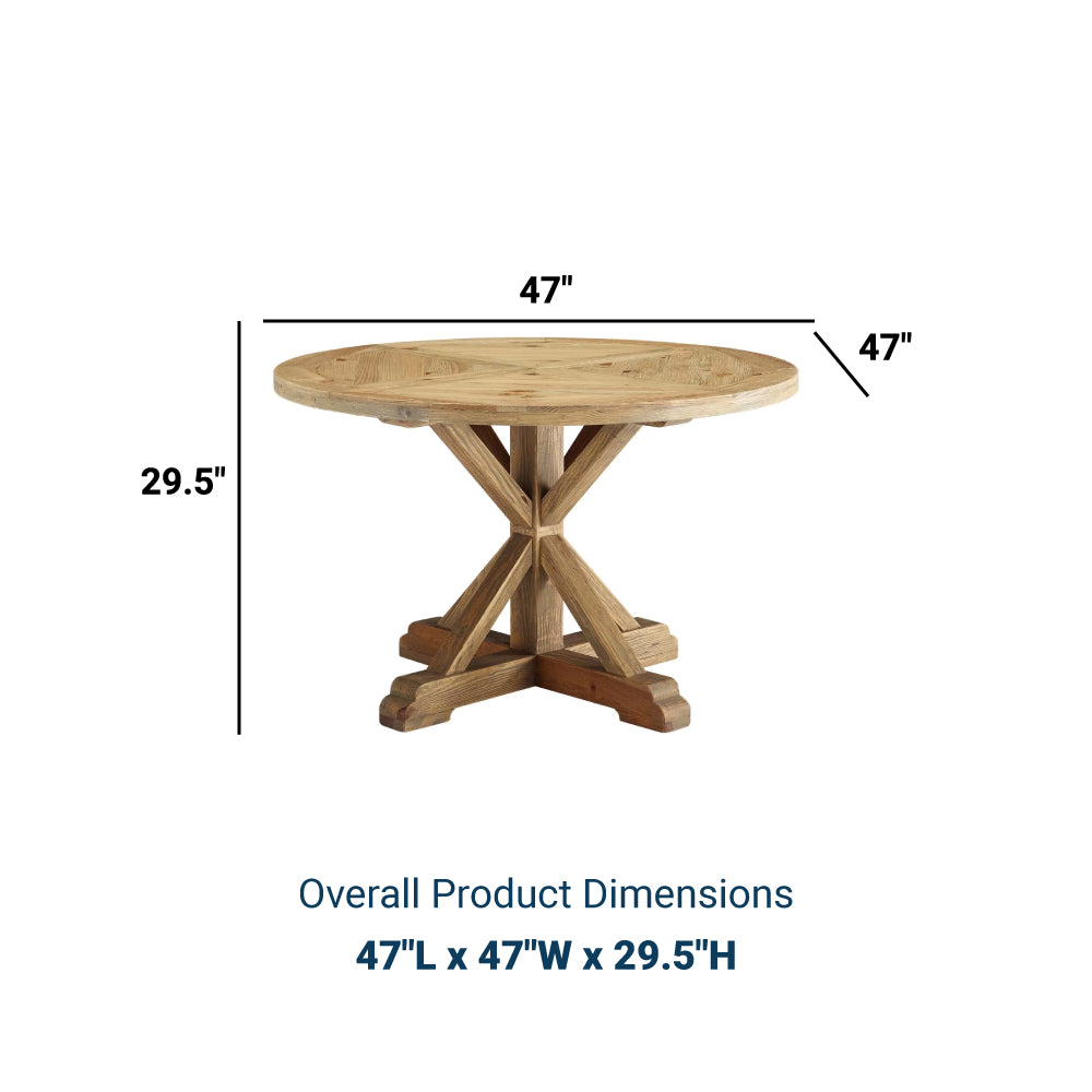 Stitch 47" Round Pine Wood Dining Table - Farmhouse Kitchen And Dining Room Table - BUILDMYPLACE